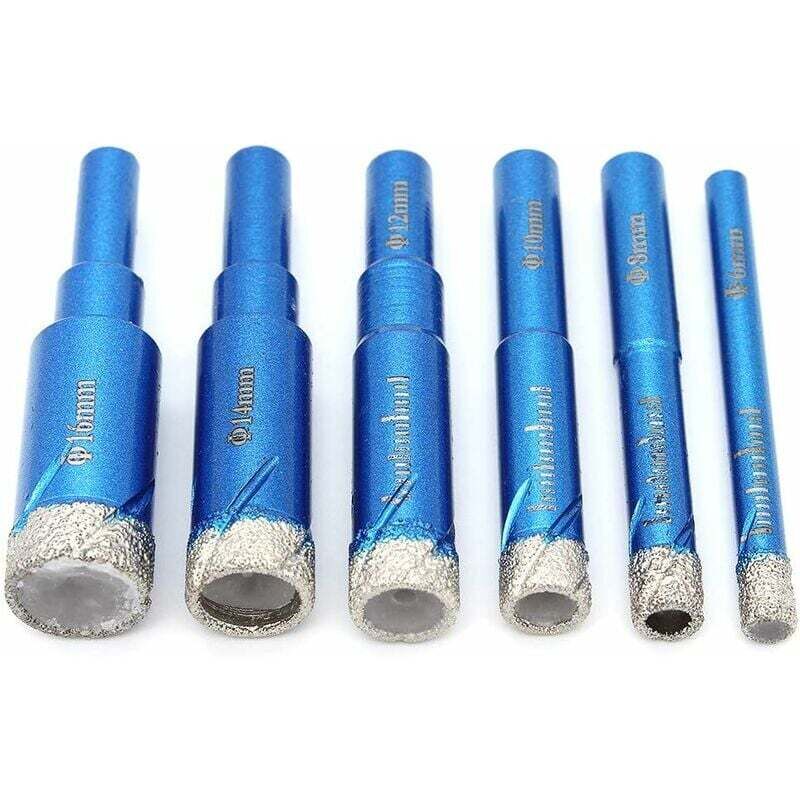 Sunxury - 6 pièces Foret Diamant, 6/8/10/12/14/16mm mèches à diamant sec pour meuleuse d'angle, perçage à sec en porcelaine, céramique, carrelage,