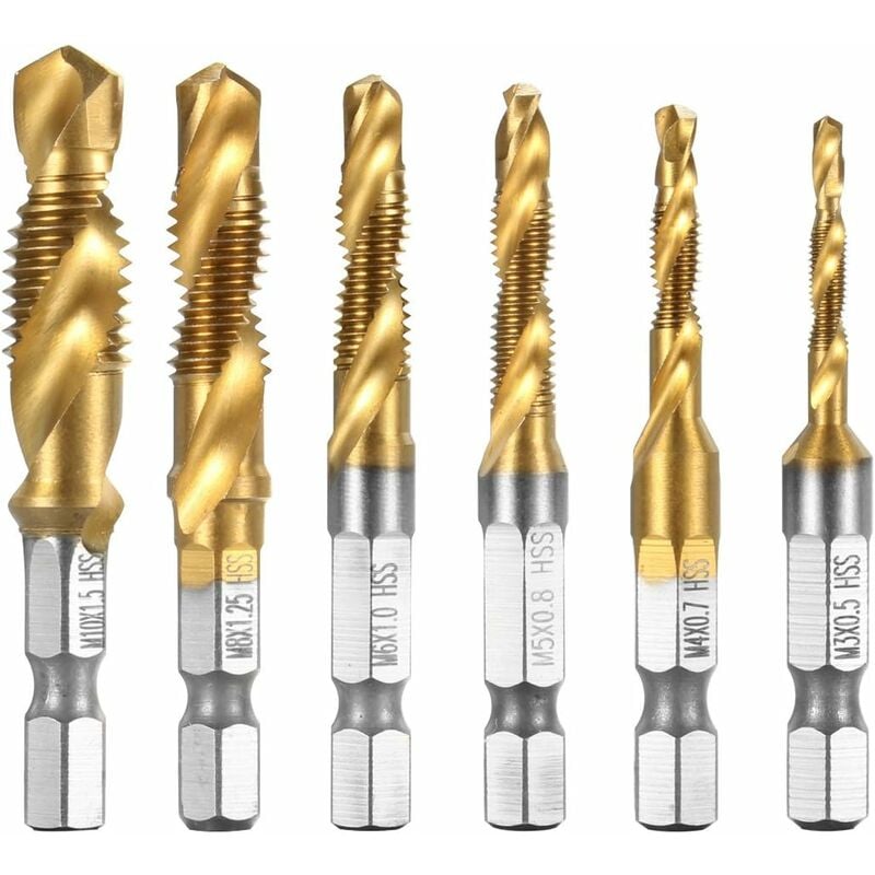 6 Pièces Foret Mèche hss à tige Hexagonale M3-M10 Filetage Vis Robinet - Doré Fei Yu