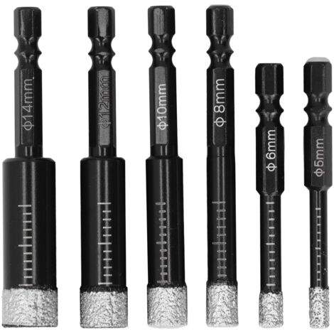 6 pièces Forets Diamant Sec pour Porcelaine, Céramique, Granit, Marbre et Maçonnerie