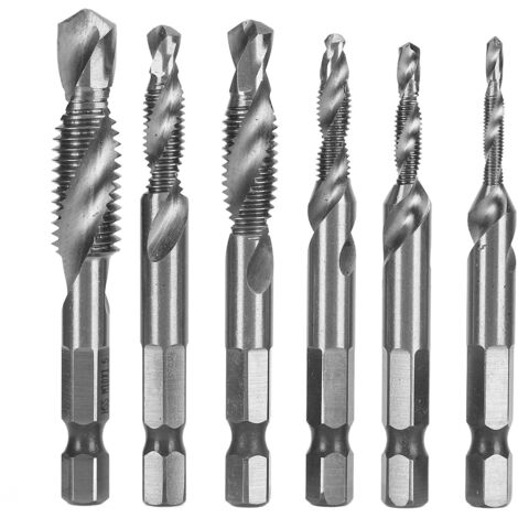6 pièces Forets Tarauds à Tige Hexagonale 1/4 pouce pour Percer, Tarauder et Chanfreiner