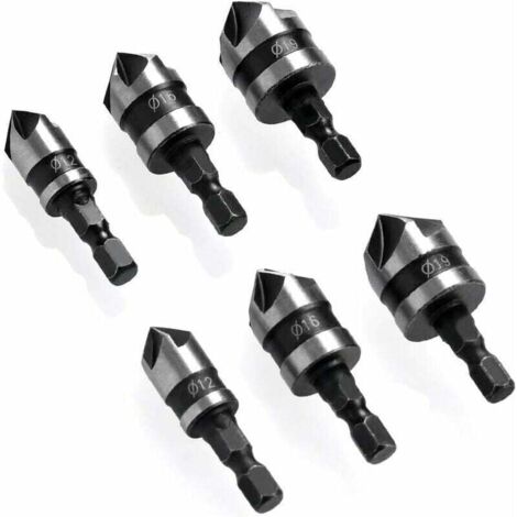 6 Pièces Fraise à Chanfreiner 90 Degrés Hexagonale pour Métal et Bois Ø 6-19 mm
