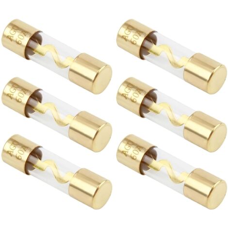 6 Pièces Fusible AGU 60A, Verre Plaqué Or, Pour Audio Voiture Marine 12V