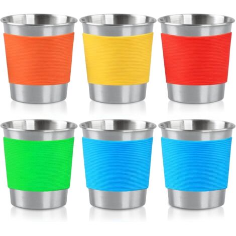 6 Pièces Gobelets en Acier Inoxydable, 260ml Gobelets Inox 260ml, Gobelets avec Manchon en Silicone avec Manchon En Silicone für Camping et Outdoor, Acier Inoxydable 201, Tasses Empilables