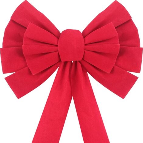 6 Pièces Grand Noeud Rouge en Velours Noeuds de Noël Noeuds Suspendus de Vacances de Noël pour Décoration de Couronnes de Noël ou Topper d’Arbre Décoration Intérieure et Extérieure, 9,8 x 17,7 Pouces