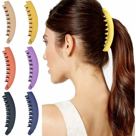 6 pièces grandes pinces à cheveux banane colorées pour cheveux épais, pince de support de queue de cheval antidérapante 6 couleurs, kueatily