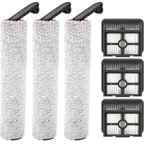 (6 pièces) H12 Pro rouleaux brosses de rechange et filtres HEPA pour les aspirateurs Dreame H12 Pro, H12 Dual sans fil humides et secs, 3 rouleaux brosses, 3 filtres HEPA, kit d'accessoires