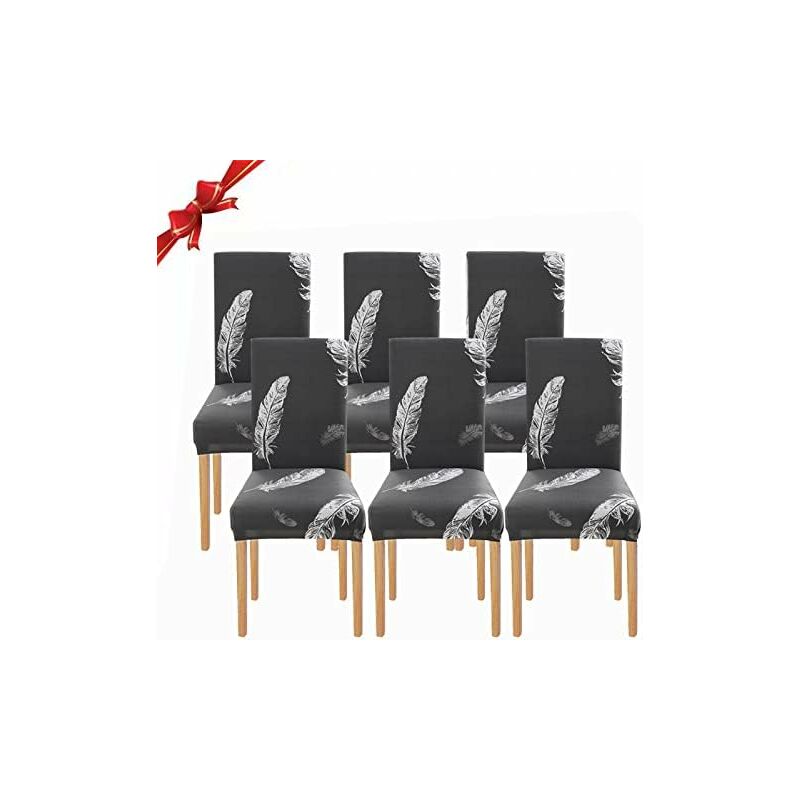 Linghhang - 6 Pièces Housse de Chaise Extensible(Plume Gris), Universelle Lavables,Couverture de Chaise Facile à Nettoyer pour Décor Salle à Manger