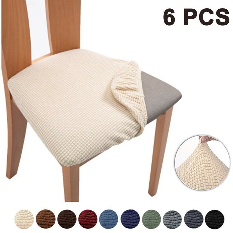 KZQ - 6 pièces housses de siège de chaise en Jacquard extensible, housses de coussin de siège de chaise de salle à manger anti-poussière lavables
