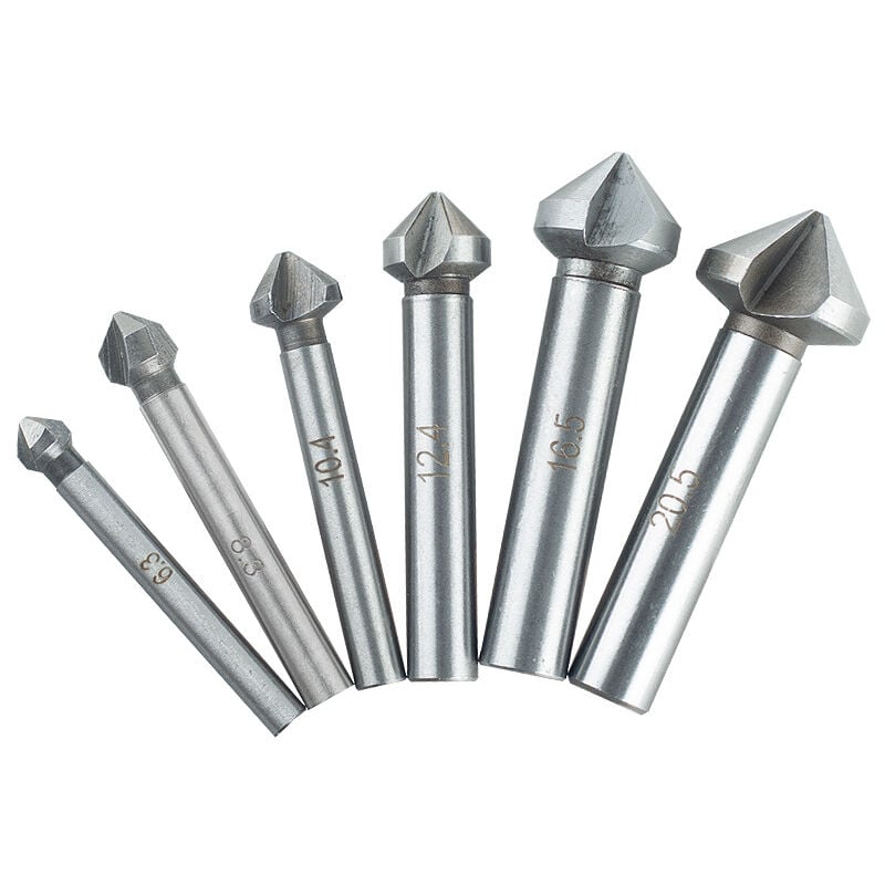 6 Pièces HSS 90 Degrés Fraise Forets Ensemble, Fraise à Chanfreiner HSS, 90° Fraise à Noyer, Fraise à Chanfreiner Metal HSS, Pour l'Acier Au Carbone,