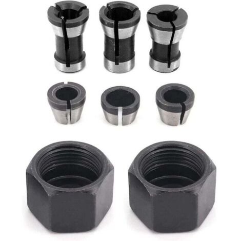 6 Pièces HSS Tête de Mandrin, 6 mm 6.35 mm 8 mm Tête adaptateur Convertisseur pour perceuses Machine de Gravure, pour rogneuse Menuiserie électrique Pince de routeur Titulaire +2 écrous