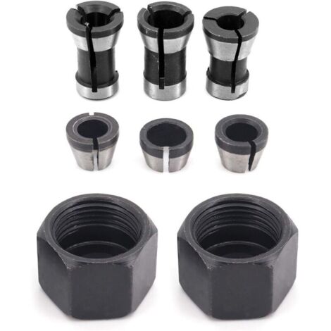 6 Pièces HSS Tête de Mandrin, 6 mm 6.35 mm 8 mm Tête adaptateur Convertisseur pour perceuses Machine de Gravure, pour rogneuse Menuiserie électrique Pince de routeur Titulaire +2 écrous