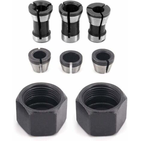 6 Pièces HSS Tête de Mandrin, 6 mm 6.35 mm 8 mm Tête adaptateur Convertisseur pour perceuses Machine de Gravure, pour rogneuse Menuiserie électrique Pince de routeur Titulaire +2 écrous