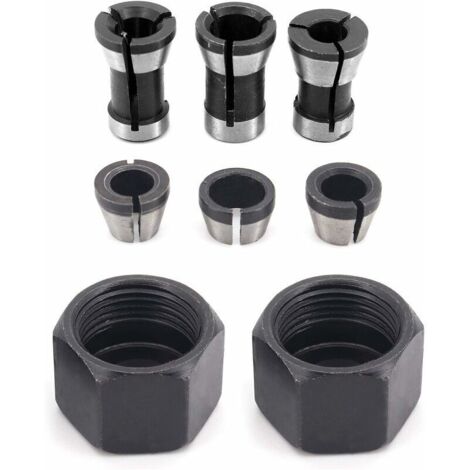 6 Pièces HSS Tête de Mandrin, 6 mm 6.35 mm 8 mm Tête adaptateur Convertisseur pour perceuses Machine de Gravure, pour rogneuse Menuiserie électrique Pince de routeur Titulaire +2 écrous