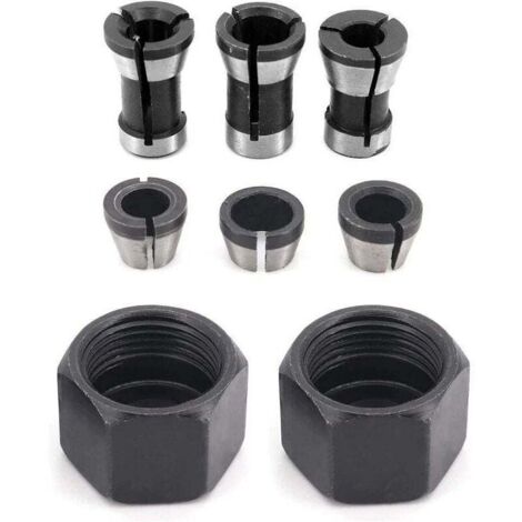 6 Pièces HSS Tête de Mandrin, 6 mm 6.35 mm 8 mm Tête adaptateur Convertisseur pour perceuses Machine de Gravure, pour rogneuse Menuiserie électrique Pince de routeur Titulaire +2 écrous