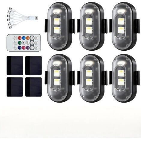 6 Pièces LED sans Fil Voiture, 8 Couleurs Lumières Stroboscopiques avec Télécommande, LED Voiture Chargement USB, Strobe Drone Light étanche Anti-Collision pour Moto RC Voiture Drone Camion Vélo