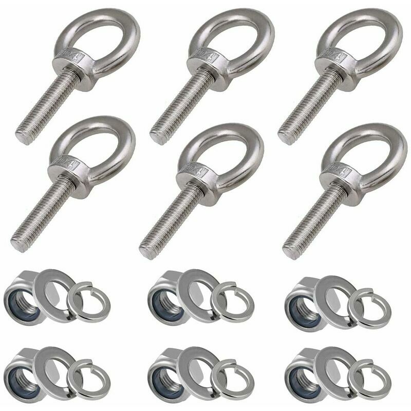 6 Pièces Longueur du filetage 30mm Nylon Écrou de Blocage et Rondelles de Blocage, Boulons filetés extérieurs en acier inoxydable 304 Marine Boulons