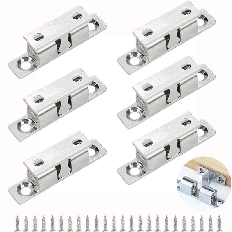 6 Pièces Loqueteau à Bille, 46mm Loquet à Double Rouleau Réglables Loquet à Bille pour Porte D'armoire Loqueteaux de Meuble de Porte Avec 24 Vis,