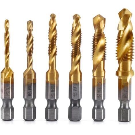 6 Pièces M3 M 4 M5 M6 M8 M10 Tige Hexagonale Plaqué Titane Filetage HSS Taraud Métrique Forets Vis