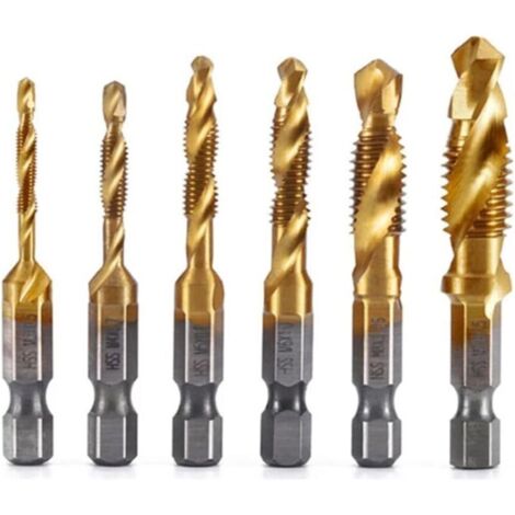 6 Pièces M3 M 4 M5 M6 M8 M10 Tige Hexagonale Plaqué Titane Filetage HSS Taraud Métrique Forets Vis