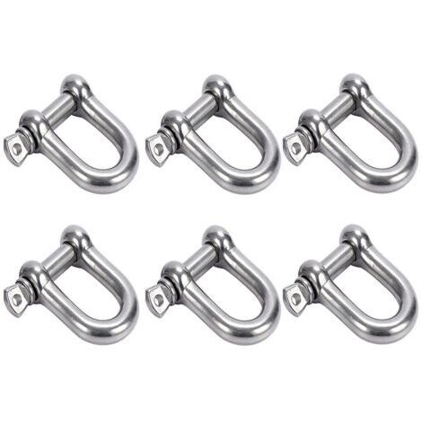 6 Pièces M6 Manille D'anneau de D,Acier Inoxydable 304 D Manille,Manille de Levage pour L'alpinisme la Randonnée la Chaîne D'ancre la Voile