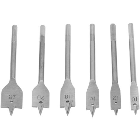 6 pièces Mèches à Pelle Hexagonales en Acier au Carbone, 3 Tranchants pour Perçage Bois, Argenté
