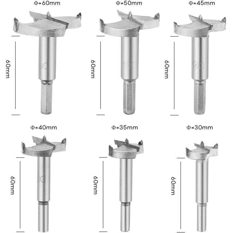 Aafgvc - 6 Pièces Mèches Bois Forstner, Fraise Bois Carbure Diametre 30/35/40/45/50/60mm, Pour Faconner Trou Travail du Bois, L'installation de