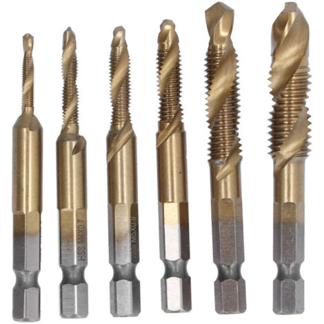 6 pièces Mèches Combinées Perçage Taraudage Hex 1/4 Pouce, Forets Spirale M3 à M10 pour Chamfrein