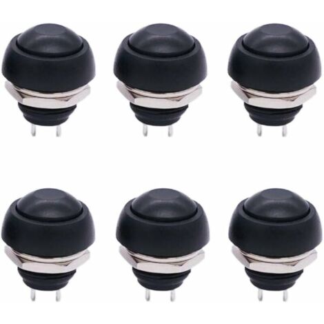 6 pièces Mini interrupteur à bouton-poussoir momentané étanche rond noir 12mm 1/2 "trou de montage On Off PBS-33B-BK
