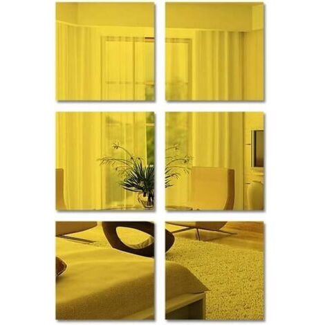 6 pièces Miroir Mural Autocollant, Antidéflagrant, Flexible, Miroir Acrylique Adhésif, Plastique, Bricolage, Décoration Murale sans Cadre pour Salle de Bain, Salon, Chambre (15 x 15cm)
