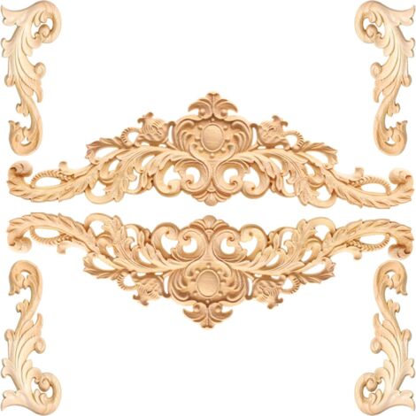 6 Pièces Moulure Décorative en Bois, Onlay Applique Sculpté, Objet Décoratif, Décalcomanie pour Sculpture, Ornements pour Meubles, 2 Styles