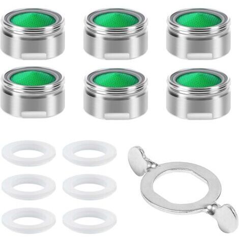 6 Pièces Mousseur Robinet M24, Acier Inoxydable Aérateur de robinet avec filtre en ABS + 8joints et 1 Clé, Embout Brise Jet Robinet Cuisine et Salle de Bain Matériel - Argent