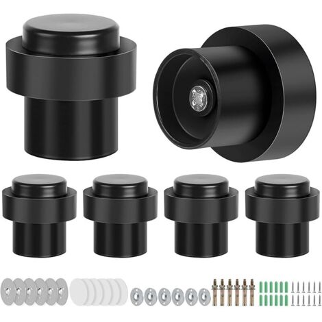 6 Pièces Noir Butoir de Porte ø 32mm Hauteur 45mm, Butoir de Porte Sol en Acier Inoxydable, Arrêts de Porte de Plancher, avec Vis et Colle, 3 Méthodes D'installation