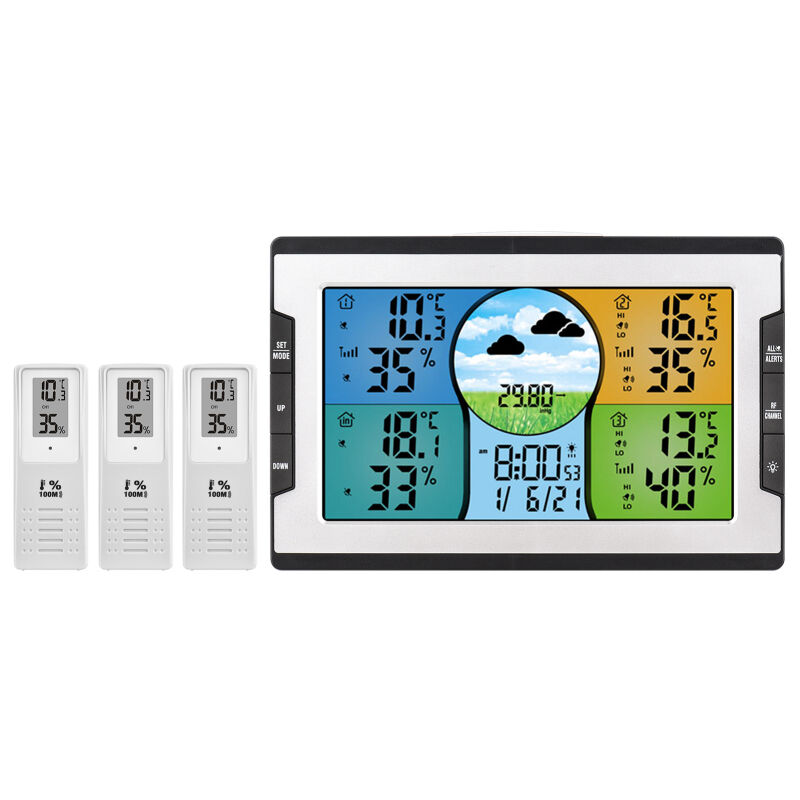 Station météo numérique avec 3 capteurs à distance 328 pi/100 m Moniteur de température et d'humidité intérieur/extérieur Réveil avec répétition