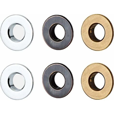 6 Pieces Overflow Ring, Brass Ring Insert, Sink Overflow Rings, Replacement Part for Bathroom or Kitchen Sink (Chrome, Black Patina, Antique Color)