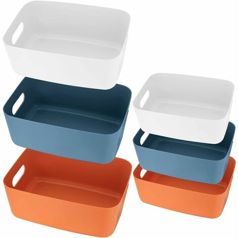 6 Pièces Panier de Rangement Plastique avec Poignées, Petit Boîte de Rangement Organisateur pour Salle de Bain, Cuisine, Chambre, Cosmétiques, Tiroir, étagères - 3 Couleurs