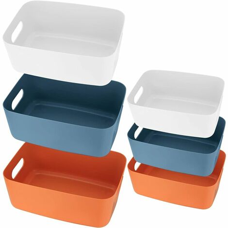 6 Pièces Panier de Rangement Plastique avec Poignées, Petit Bote de Rangement Organisateur pour Salle de Bain, Cuisine, Chambre, Cosmétiques, Tiroir, étagères - 3 Couleurs,HANBING
