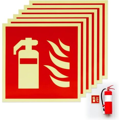 6 Pièces  Panneau Extincteur Autocollant Alarme PVC 10x10cm,Luminescence Plaque Extincteur D'incendie Indication de Protection Incendie de Sécurité Extincteur UV, pour Maison Bureau Chantier