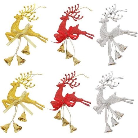 6 Pièces Pendentif Rennes de Noël avec Cloche et Nœud Papillon, Ornements d'Arbre de Noël en Forme de Rennes et Élans