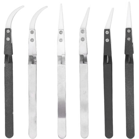 6 Pièces Pince à Souder Anti-Magnétique Pointue Courbée en Acier Inoxydable Céramique Résistante à la Chaleur pour Soudure