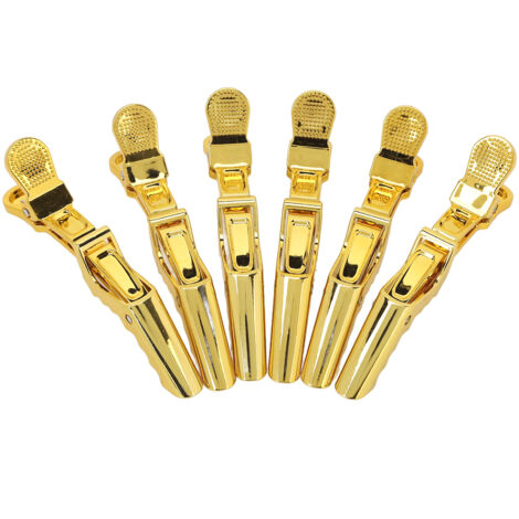 6 pièces Pinces à Cheveux Forte Prise Double Charnière pour Salon, Doré