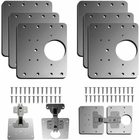 6 Pièces Plaque Reparation Charniere Porte d'armoire, plaque de réparation de charnière de porte de placard de cuisine avec trou, supports de fixation plats en acier inoxydable avec vis (6)
