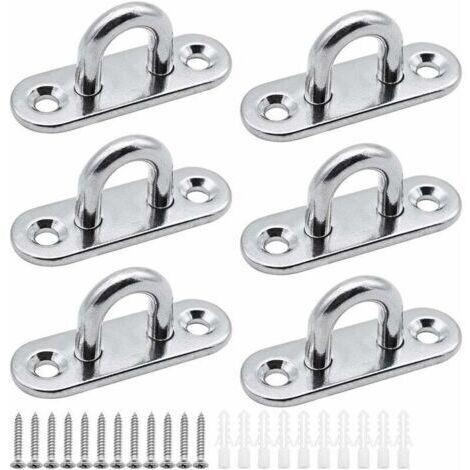 6 pièces plaques à œillets Plaque de Couverture en Acier Inoxydable Plaque de mât de 5mm Crochets de Fixation Robustes pour Crochets muraux chaises suspendues auvent Accessoires de Bateau etc