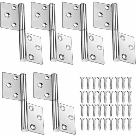 6 Pièces Pliable Charnière en Acier Inoxydable Paumelles Meuble Charnière en Inox charnière de levage en acier inoxydable fort et robuste pour Meubles Matériel Armoire Garde Porte Tiroir, Argent