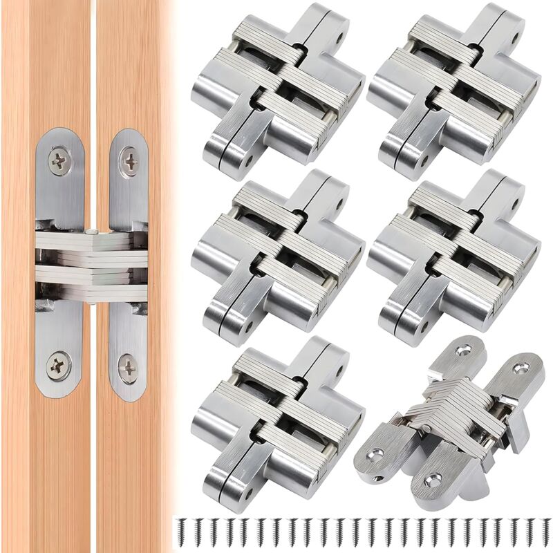 6 pièces Pliante Charnière cachée Croix Armoire Cintrées, Fermeture Charnière Invisible, Meubles Porte Coin Plié en Acier Installation Facile pour