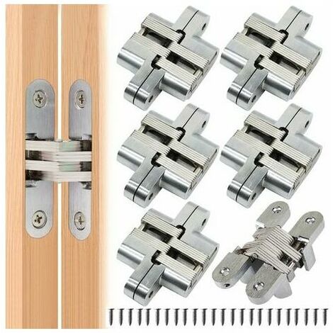 6 pièces Pliante Charnière cachée Croix charnières, Fermeture Charnière Invisible, Armoire Cintrées Charnières, Meubles Porte Coin Plié en Acier Installation Facile pour Porte Placard Meubles