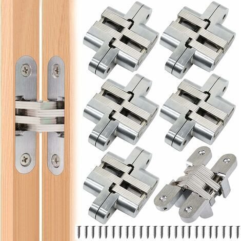 NVEES 6 pièces Pliante Charnière cachée Croix charnières, Fermeture Charnière Invisible, Armoire Cintrées Charnières, Meubles Porte Coin Plié en Acier Installation Facile pour Porte Placard Meubles