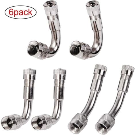 LONGZIMING 6 Pièces Pneu Valve Rallonge Va, Pneu Valve de Adaptateur, Air Pneu Valve Extension, Pneu Prolongateur Coude de Valve, pour Voiture Moto Vélo Camion, 3 Sortes (Argent)