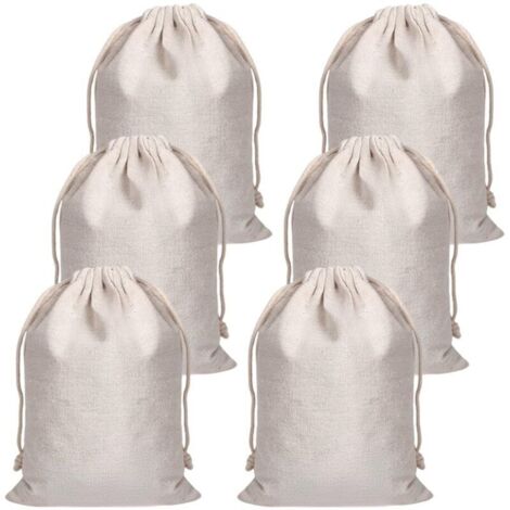 6 Pièces Pochon Tissu 20x30 cm,Sachet Tissu Avec Cordon,Sacs En Coton,Pochette Tissus Cadeau,Sachet Toile de Jute,Sac à Pain En Lin,Pochette Bijoux,Sacs Réutilisables à Fruits et Légumes