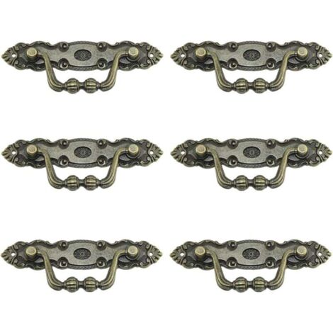 6 Pièces Poignée à Tirette Antique, Design Vintage Poignées Bronze, Poignées de Meuble Vintage, pour Portes, Bibliothèques, Tiroirs, Armoires, Commodes