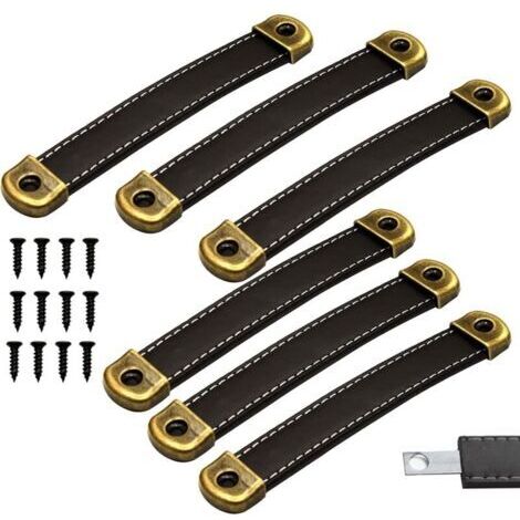 6 Pièces Poignee Cuir, Poignées De Tiroir En Cuir, Poignées De Meuble En Cuir,poignee de meuble cuisine noir Poignée de Porte meuble entraxe 128mm